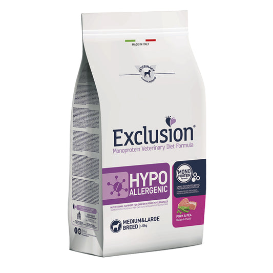 Exclusion diet dog 12kg adult medium/large hypoallergenic pork&pea