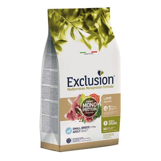 Exclusion dog monoprotein noble grain 2kg adult small breed agnello
